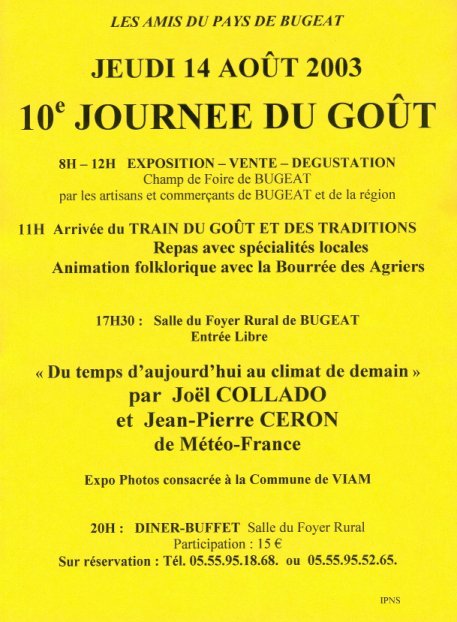 Programme de la journée du Goût 2003